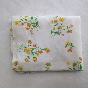 Vintage Tastemaker Full Size Flat White Sheet Yellow Orange Floral Cotton Blend